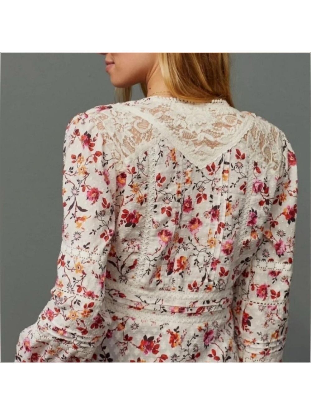 Anthropologie-Floral lace long sleeve blouse-Size 4-EUC - Picture 4 of 13